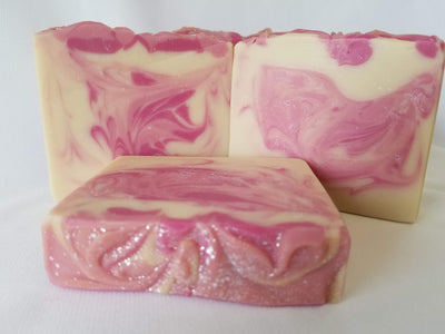 Cherry Berry Swirl Handmade Soap scented with black cherry, strawberry, and vanilla bean by Fae and Whimsy Soapworks
